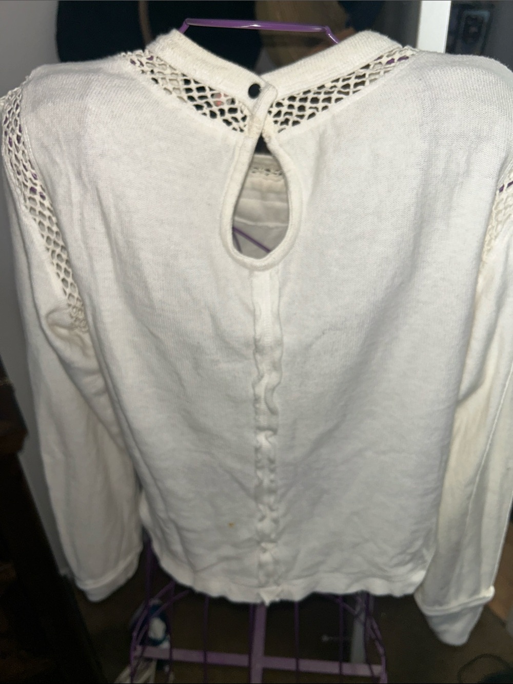 Free People Cream 'Keep Going' Crochet Trim Long Sleeve Top - Picture 6 of 6